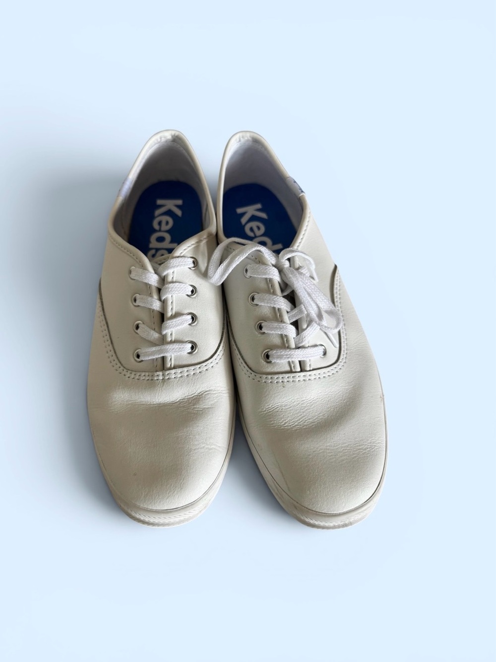 Keds White Leather 8.5 M Women’s Sneakers with Blue Insole